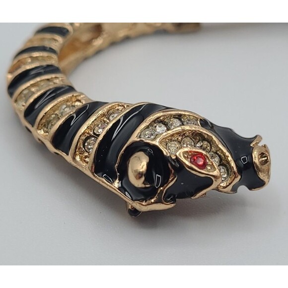 Vintage KENNETH JAY LANE Black Enamel White Rhinestone Zebra Bangle Bracelet - Picture 7 of 7